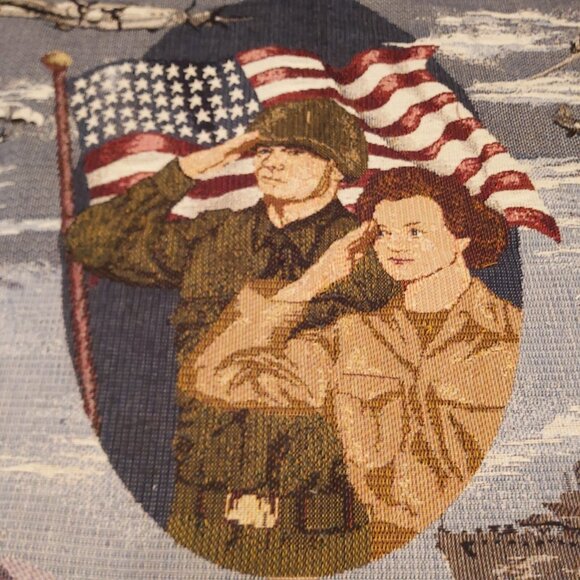 Veterans of World War II American Heroes Army Navy Woven Throw 55" x 46" +Fringe - Picture 2 of 12